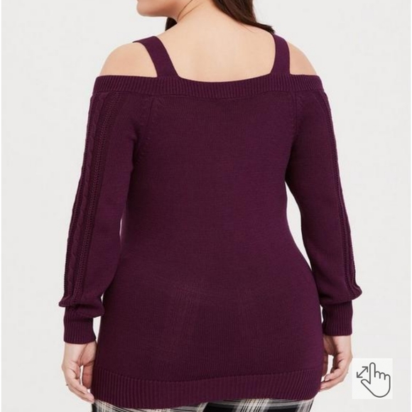 SOLD Burgundy Purple Cable Knit Open Shoulder Tunic - Picture 3 of 10